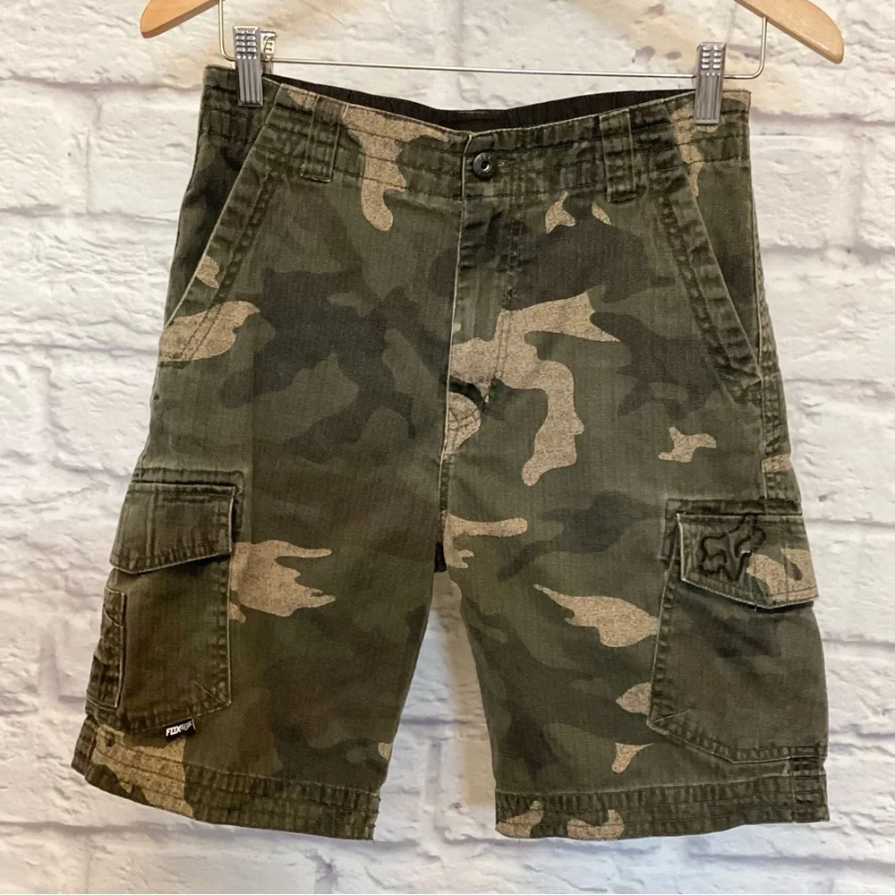 FOX Racing 28 Camouflage Cargo Men’s Shorts Camo Green 8” Inseam Logo Pockets
